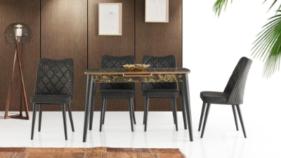 Milano Hg Masa Siyah Taş 120x70 cm ve Nova Sandalye