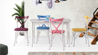 Silva Table (Metal Leg) White 120x70 cm ve Capraz  Chair