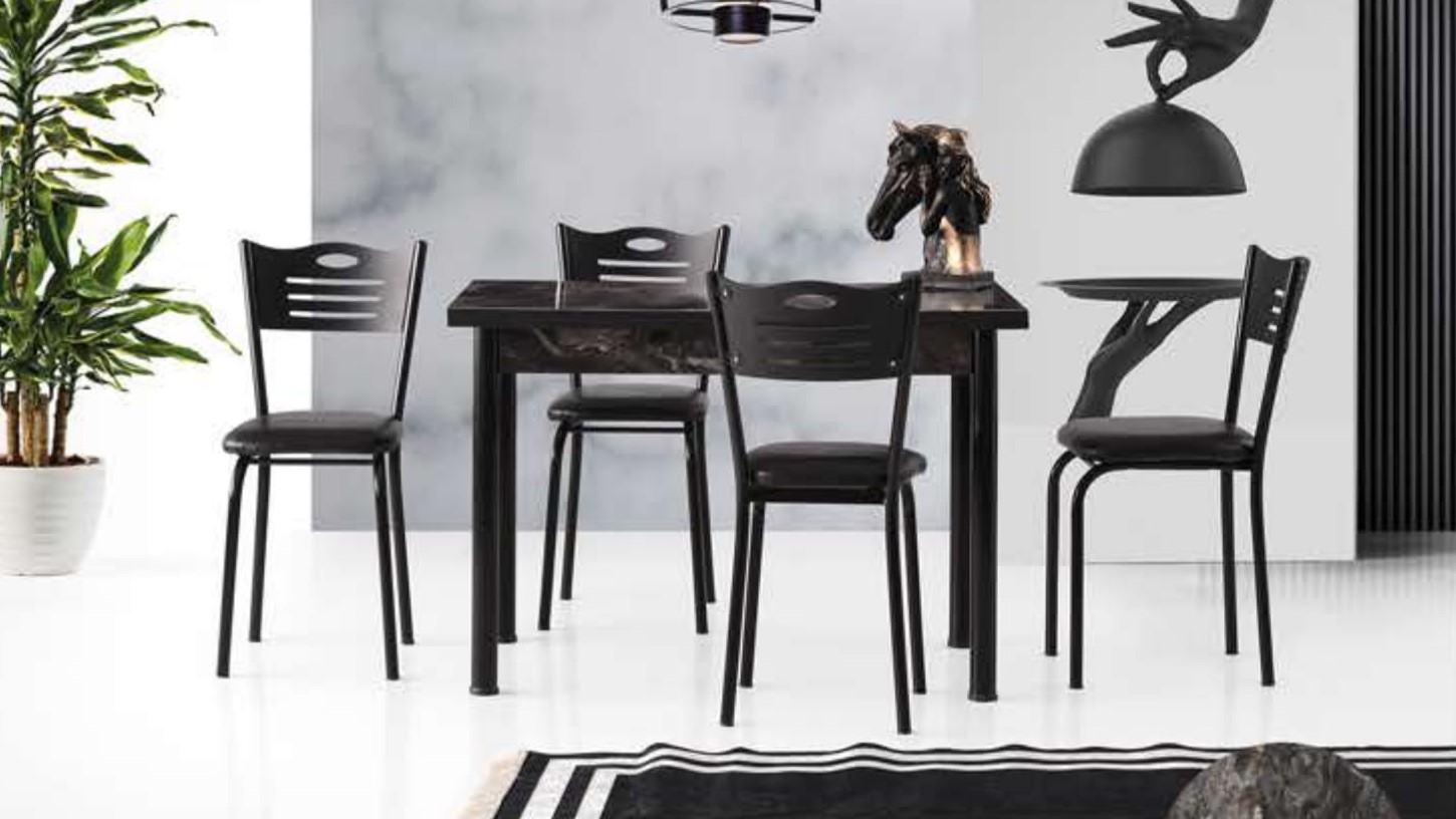 Smart Table (Metal Leg) Black Marble 110x70 cm and Sedef Chair