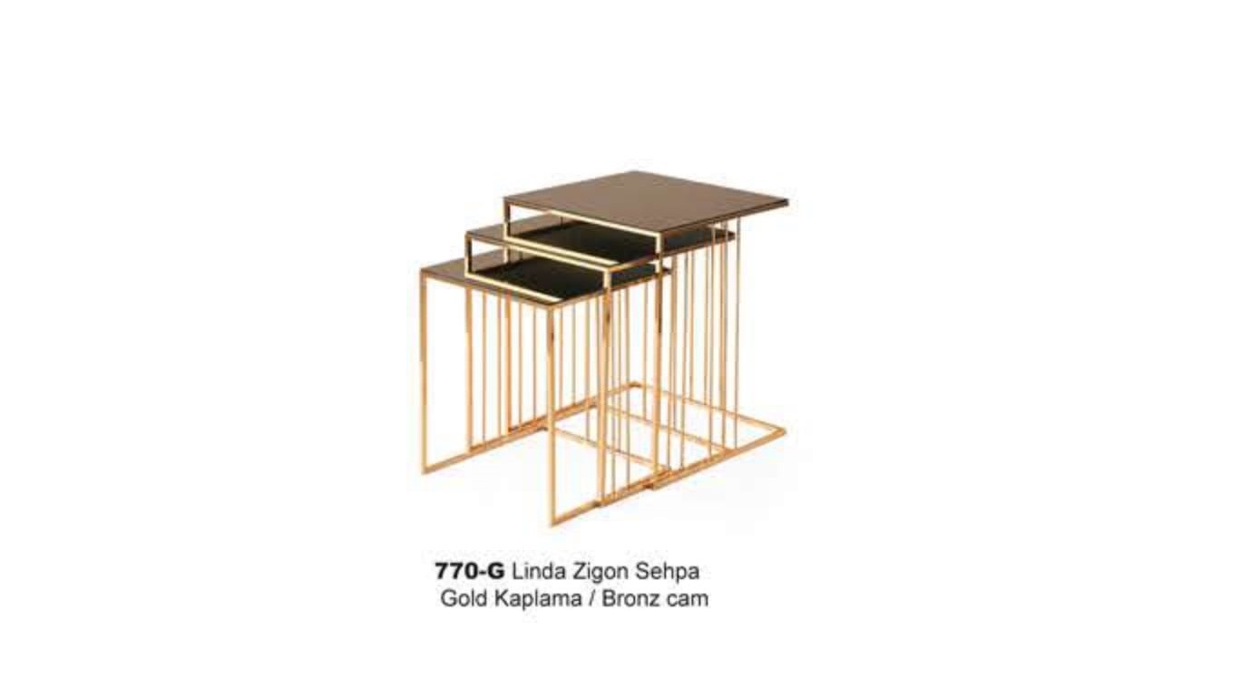 Linda Nesting Table Gold Plated Bronze Glass