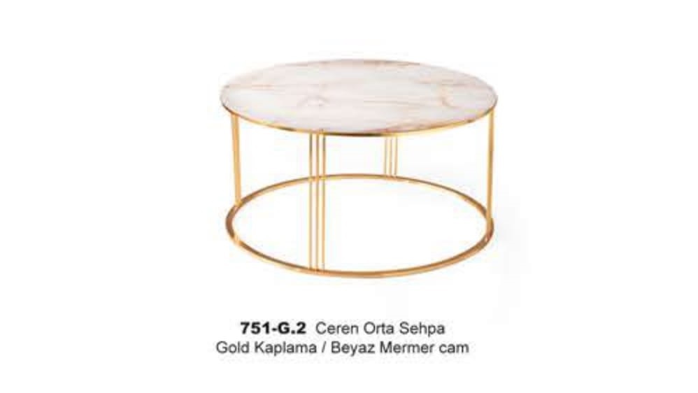 Ceren Coffee Table Gold Plated White Marble Glass