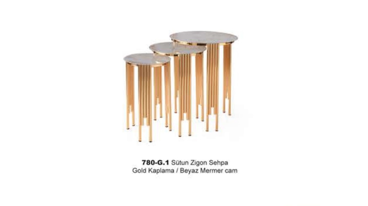 Sutun Nesting Table Gold Plated White Marble Glass