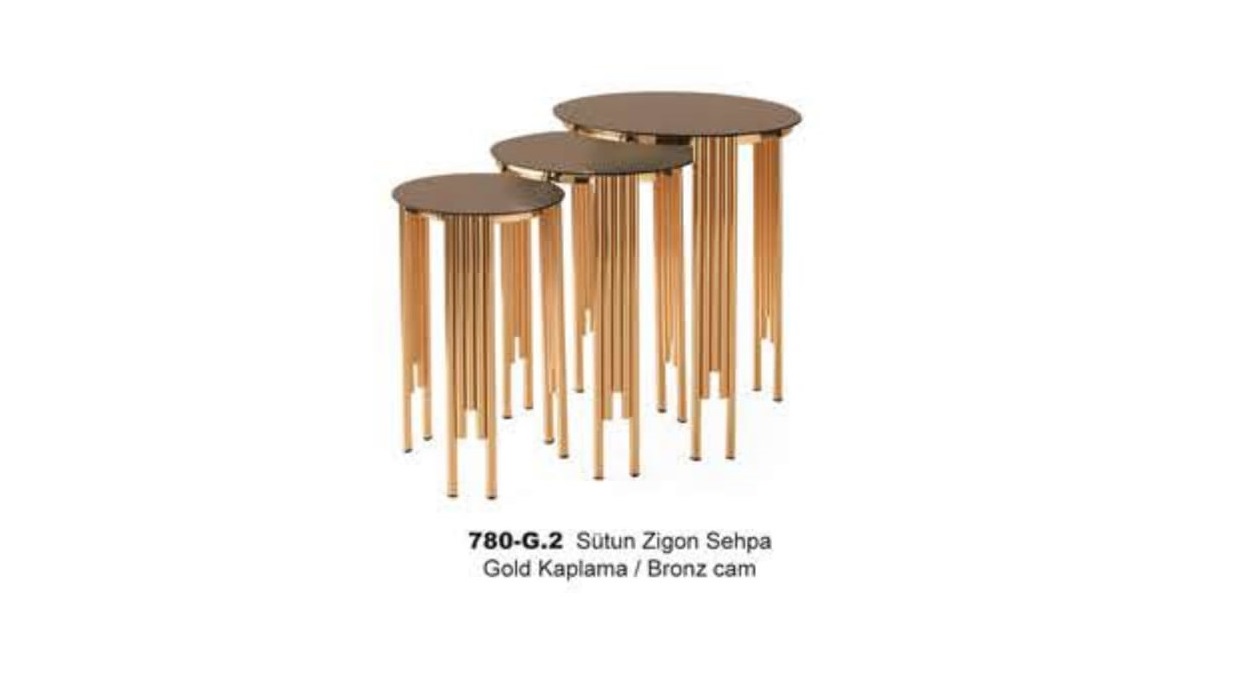 Sutun Nesting Table Gold Plated Bronze Glass