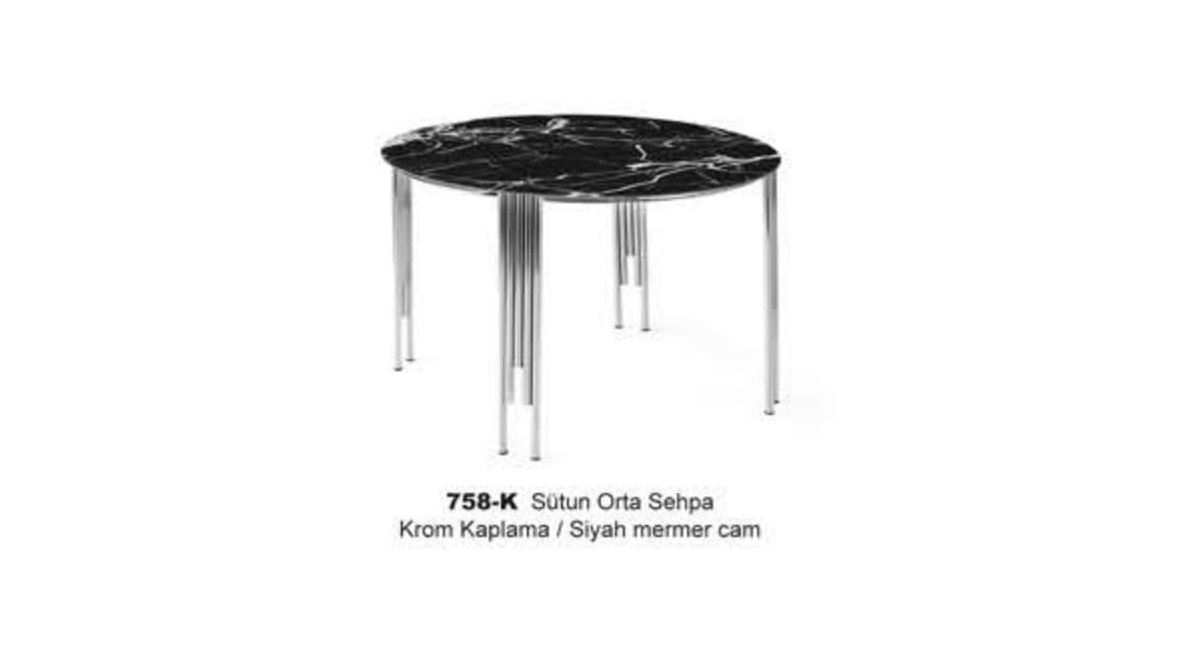 Sutun Center Table Chrome Plated Black Marble Glass