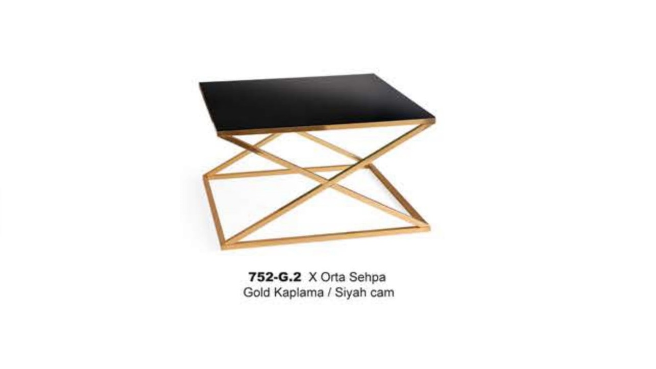X Center Table Gold Plated Black Glass 80x80 cm
