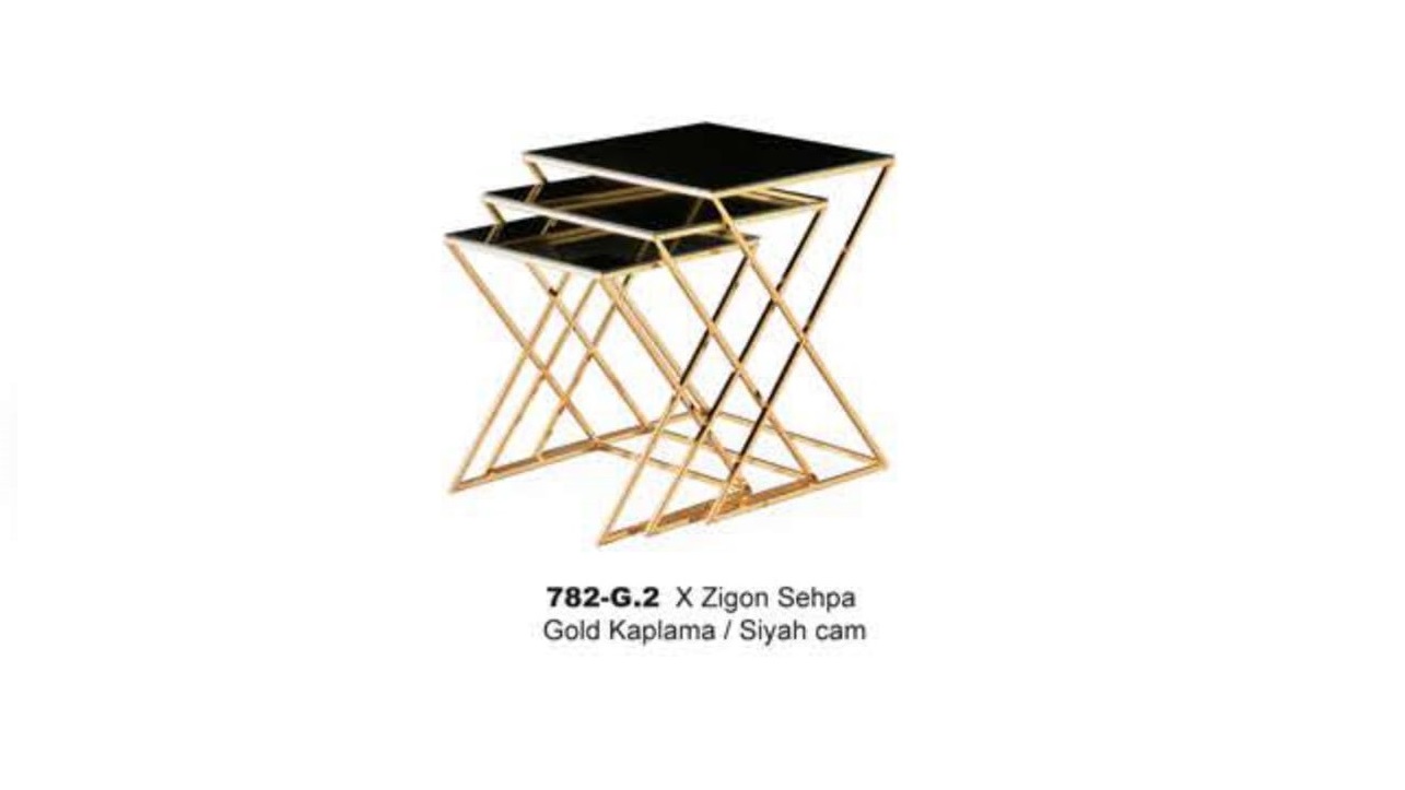 X Nesting Table Gold Plated Black Glass