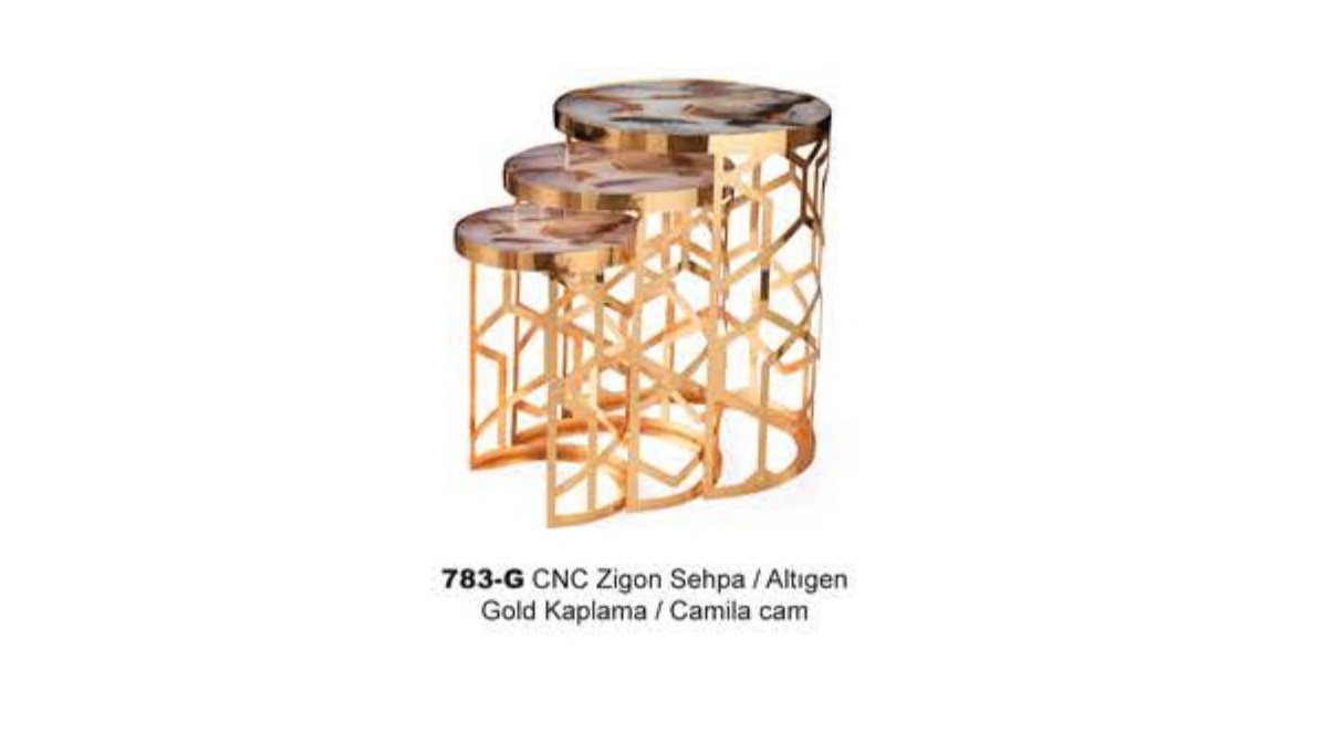 Cnc  Nesting Table Gold Plated Camila Glass