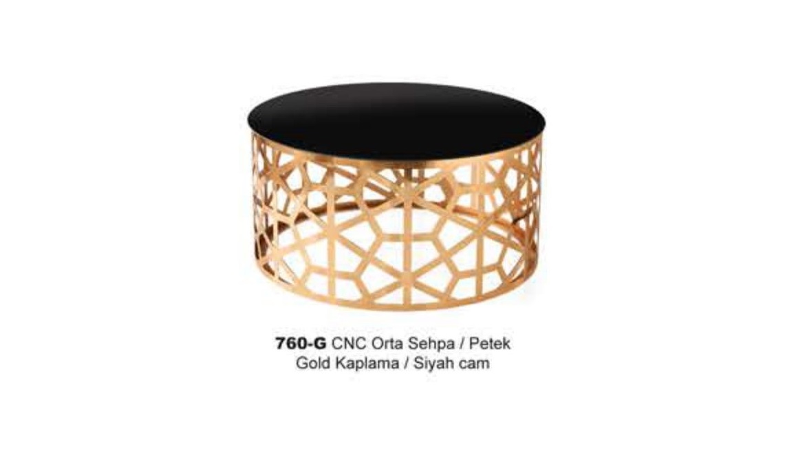 Cnc Center Table Gold Plated Black Glass