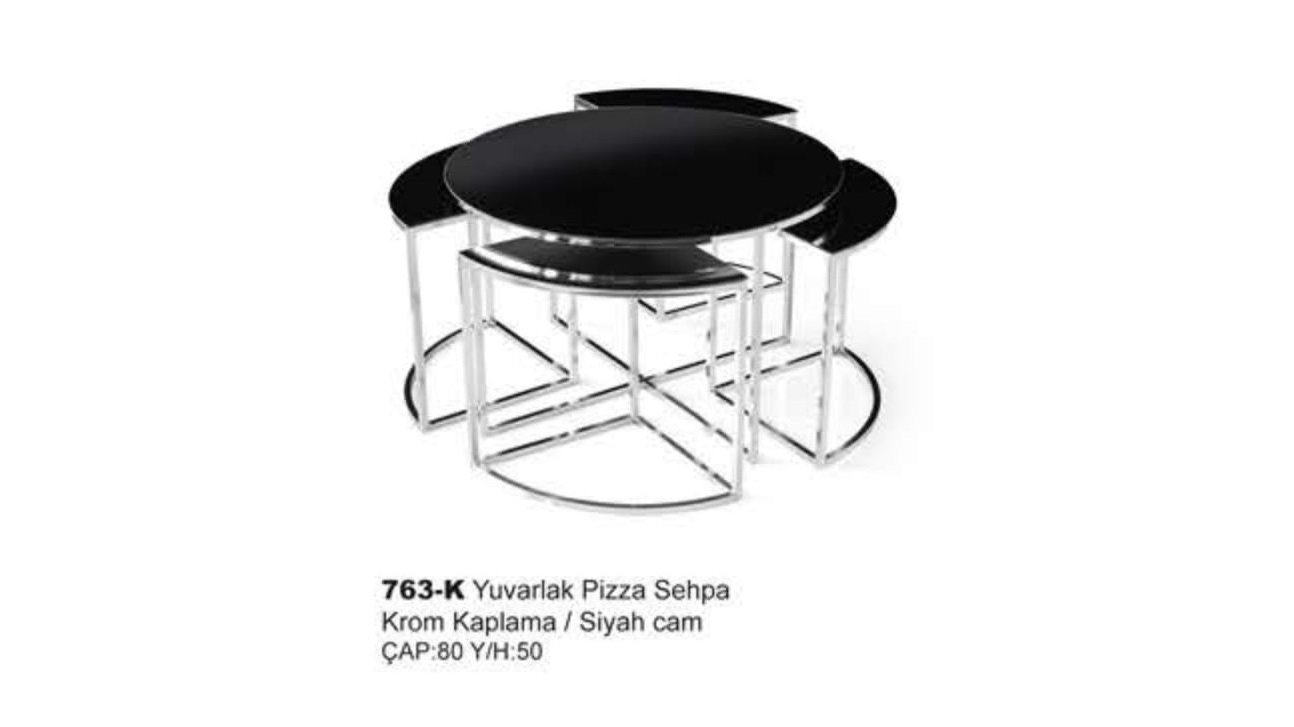 Round Pizza Center Table Chrome Plated Black Glass