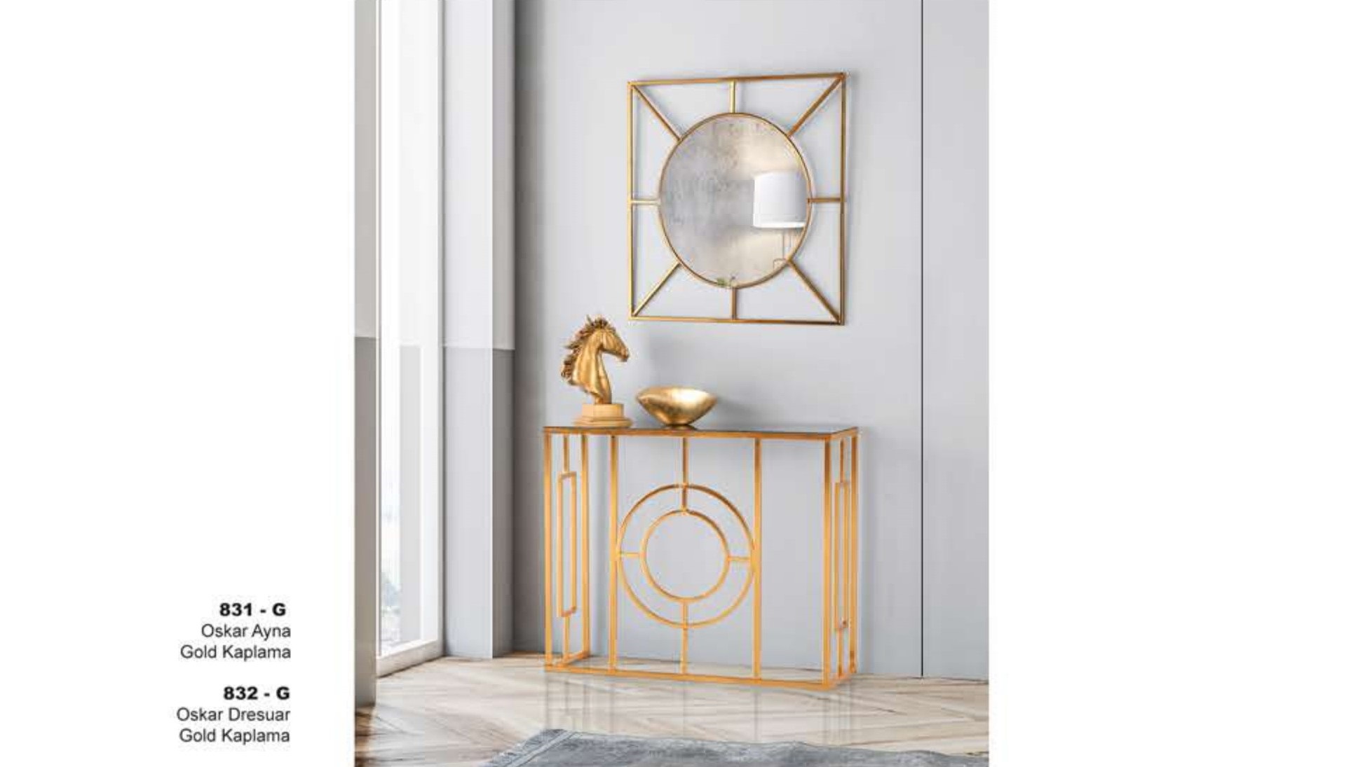 Oskar Dresser and Mirror Gold Plated 100 cm