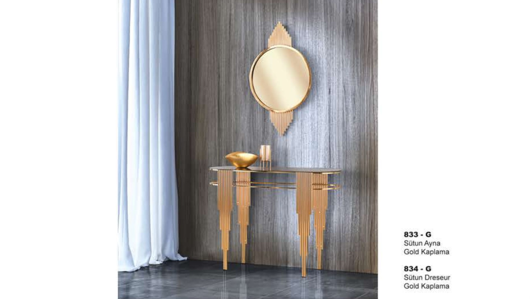 Sutun Dresser and Mirror Gold Plated 110 cm