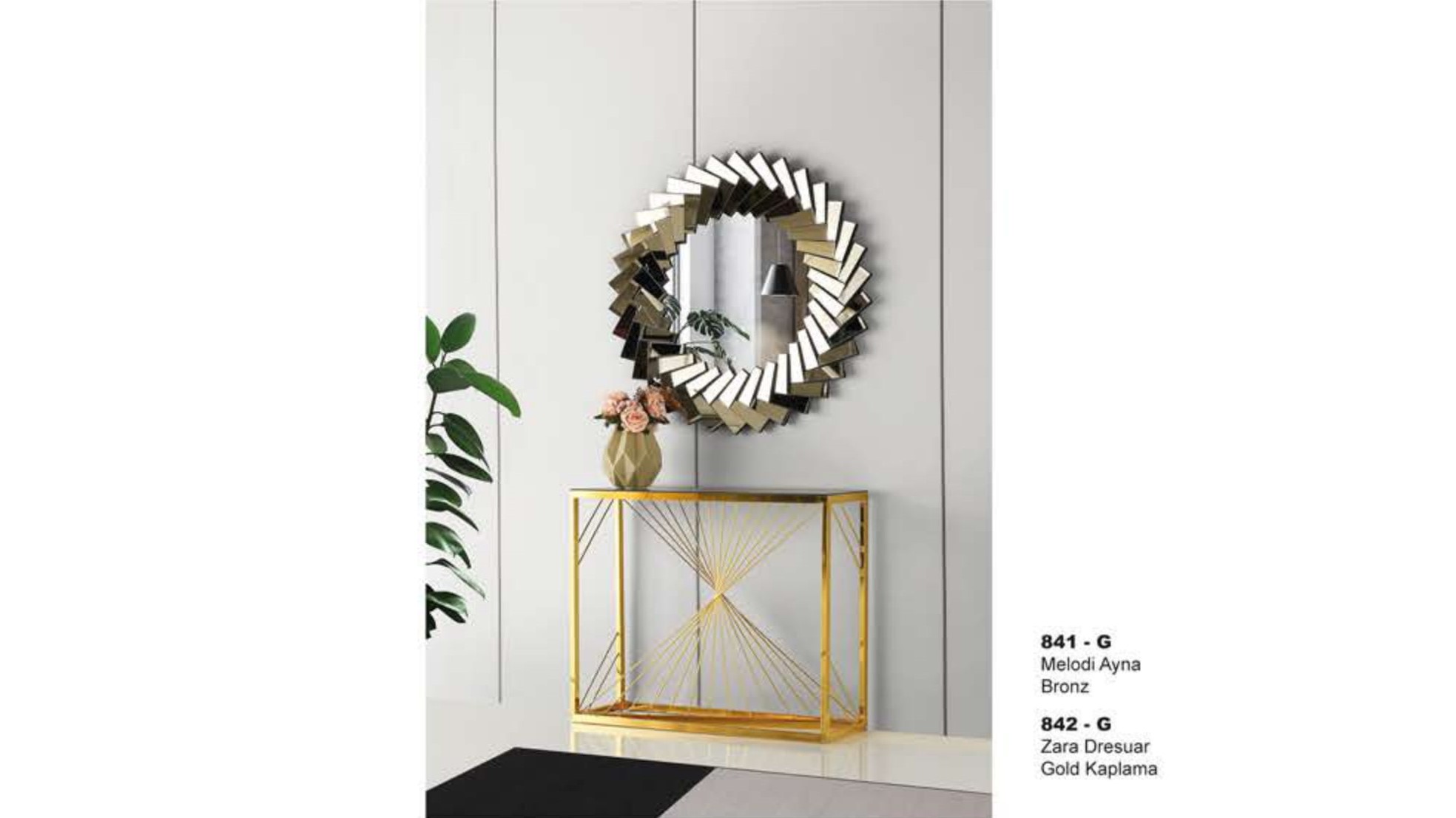 Zara Dresser and Melodi Mirror Gold Plated 100 cm