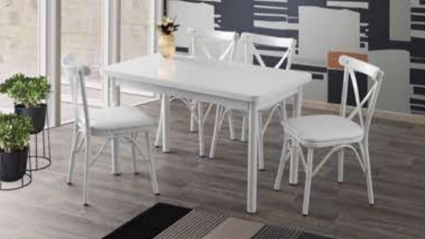 Enzi Table (Metal Leg) White 120x70 cm and Capraz Chair