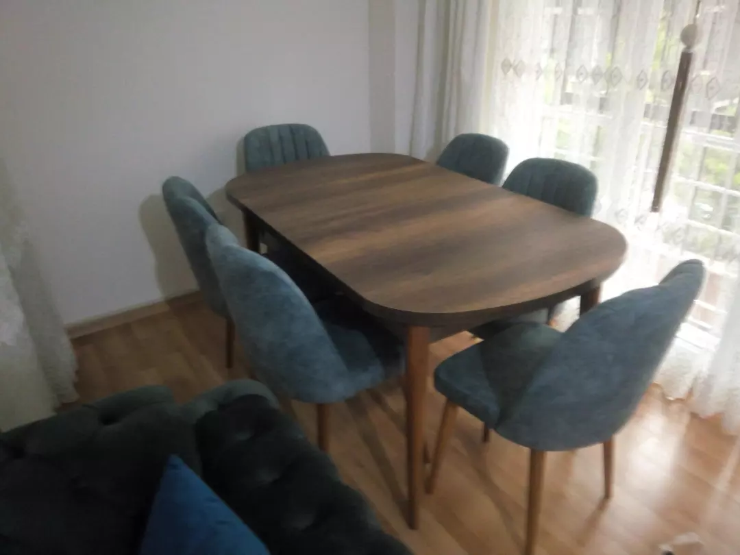 Kelebek Mdf Walnut Dining Table 155X90 cm and Retro Chair Set