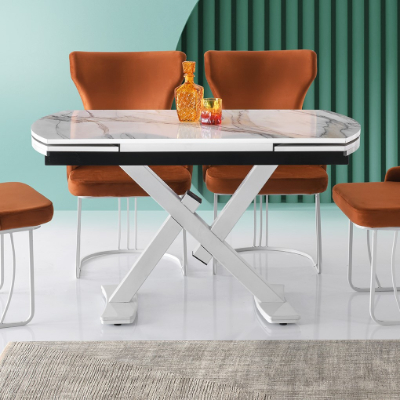 Stil Hg Parlak Mdf Açılır Çapraz X Ayak Masa Rambia Mermer Desen 130 x 80 cm