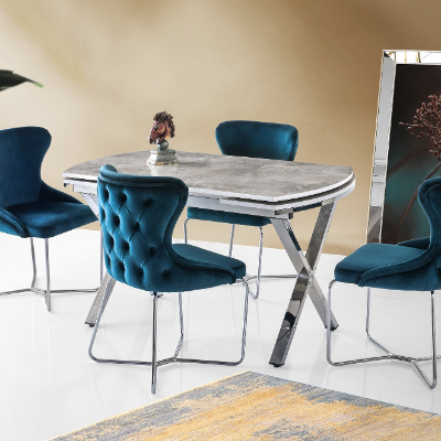 Stil Hg Parlak Mdf Açılır Çapraz X Ayak Masa Rambia Mermer Desen 130 x 80 cm