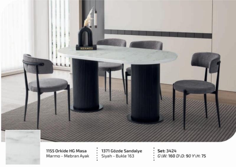 Ptt ayak hg salon masa takımı 4 sandalyeli marmo beyaz mermer desen