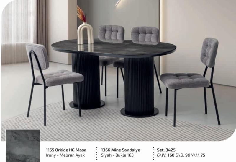 Ptt ayak hg salon masa takımı 4 sandalyeli irony siyah mermer desen