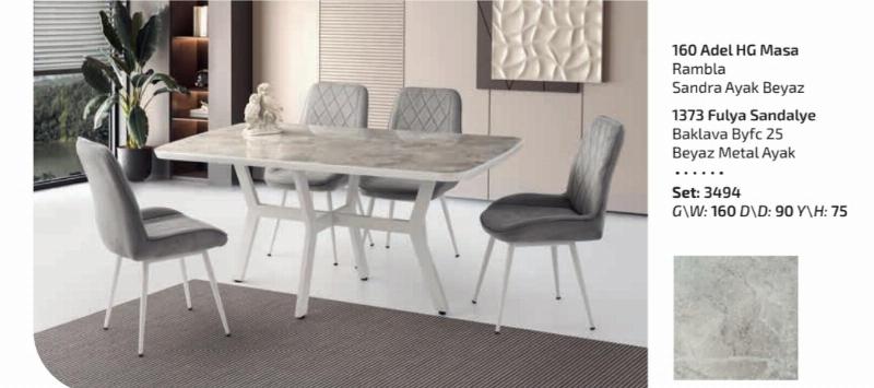 160 cm high gloss salon masa takımı rambia mermer desen