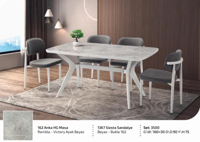 160 cm açılır high gloss salon masa takımı rambia mermer desen