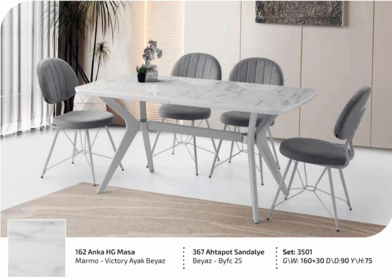160 cm açılır high gloss salon masa takımı marmo mermer desen