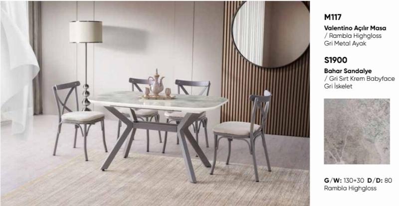 130 cm açılır high gloss metal ayak salon masa takımı rambia mermer desen