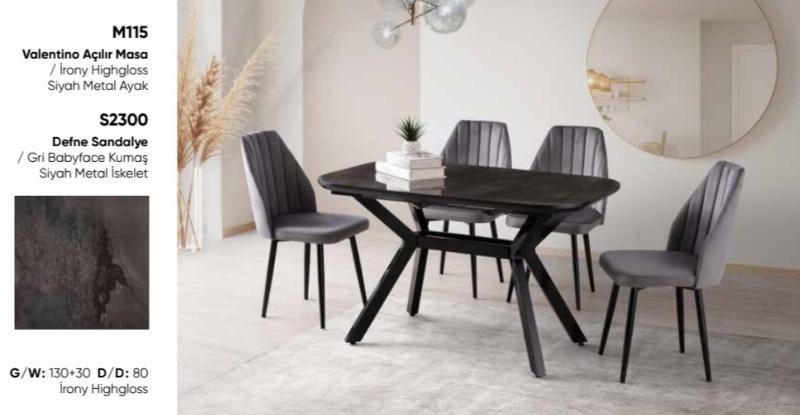 130 cm açılır high gloss metal ayak salon masa takımı irony siyah mermer desen